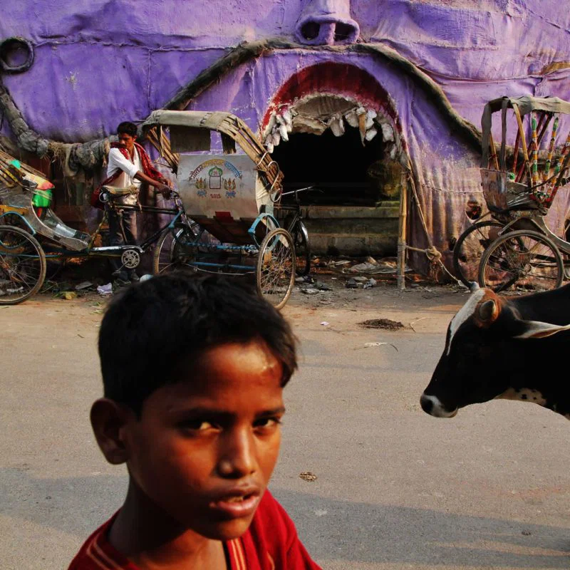 A child in the Kashi station area, Varanasi, India.