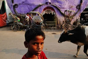 A child in the Kashi station area, Varanasi, India.