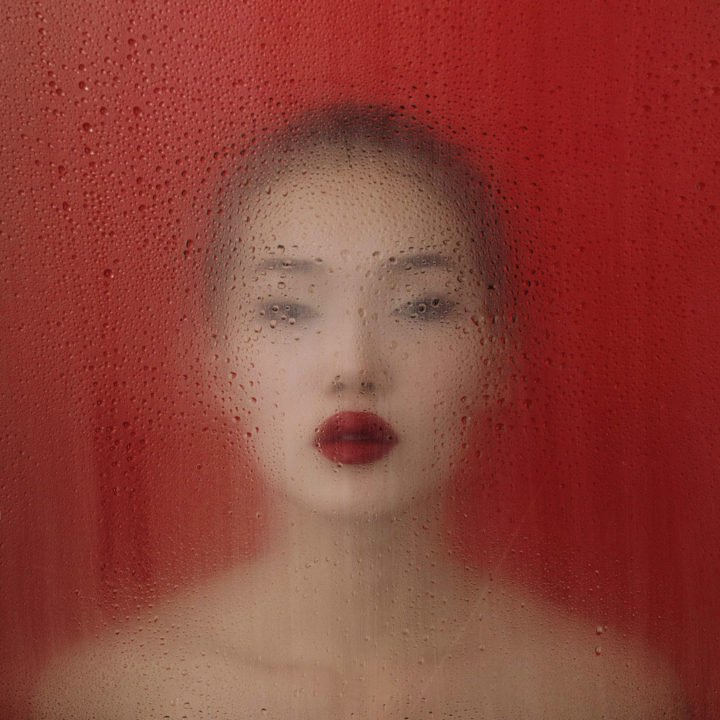 abstract portrait of a woman with red lips