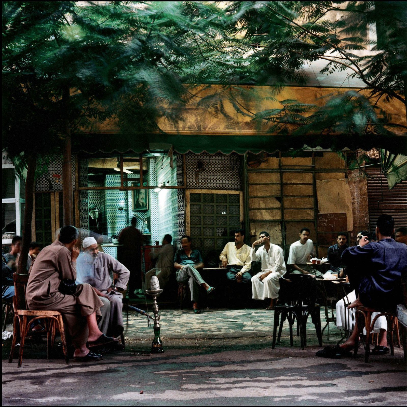 Coffee shop in Bab Zuwella at dawn, Cairo, 1994 photograph by Denis Dailleux