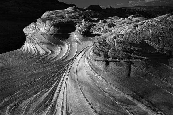 black and white landscape photograph of vermillion cliffs in California by Kodiak Greenwood