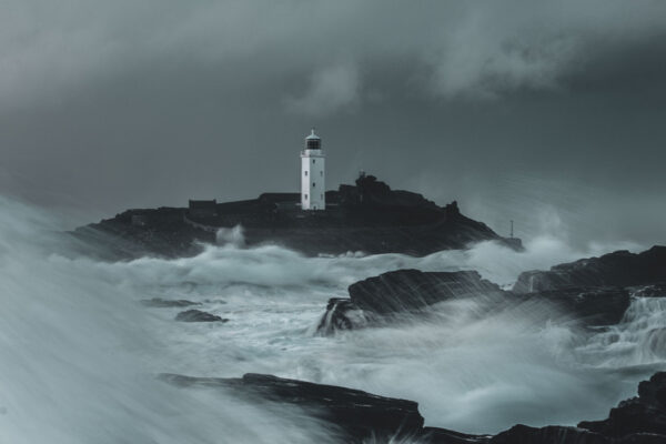 color landscape photo of Godrevy lighthouse in Godrevy Island in St Ives Bay, Cornwall, UK by Benjamin Hawkins