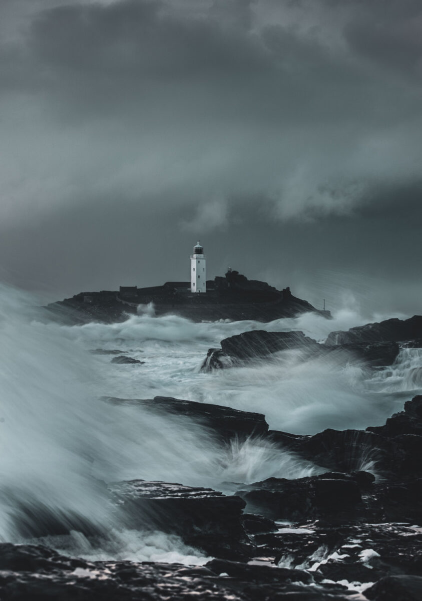 color landscape photo of Godrevy lighthouse in Godrevy Island in St Ives Bay, Cornwall, UK by Benjamin Hawkins