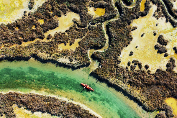 aerial color landscape photo of sandbanks in Venice, italy by Marco Del Zotto