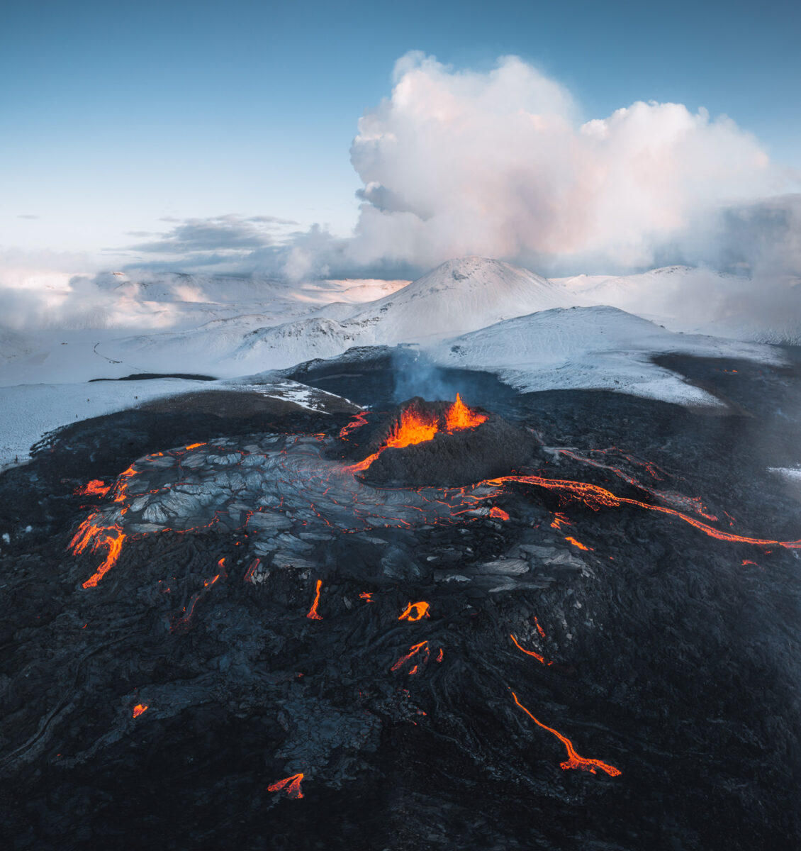 color landscape photo of volcanic eruption at Fagradalsfjall volcano, Iceland by Mathias Rhode