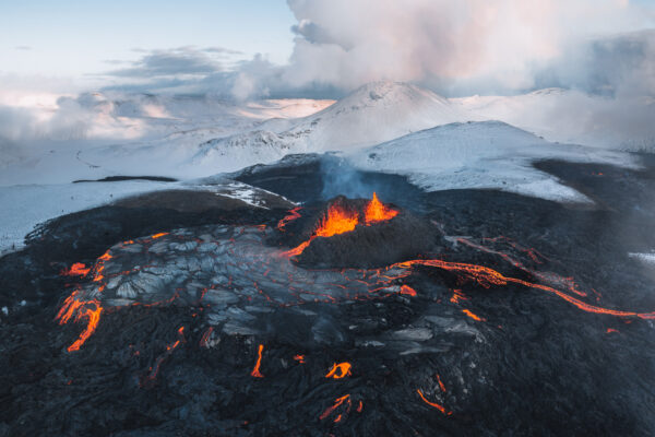color landscape photo of volcanic eruption at Fagradalsfjall volcano, Iceland by Mathias Rhode