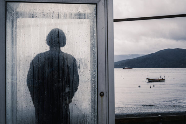 color street photo man and landscape santiago, chile