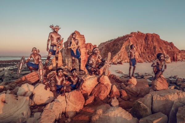 Photography by Jimmy Nelson. Group portrait of aboriginal Australians.