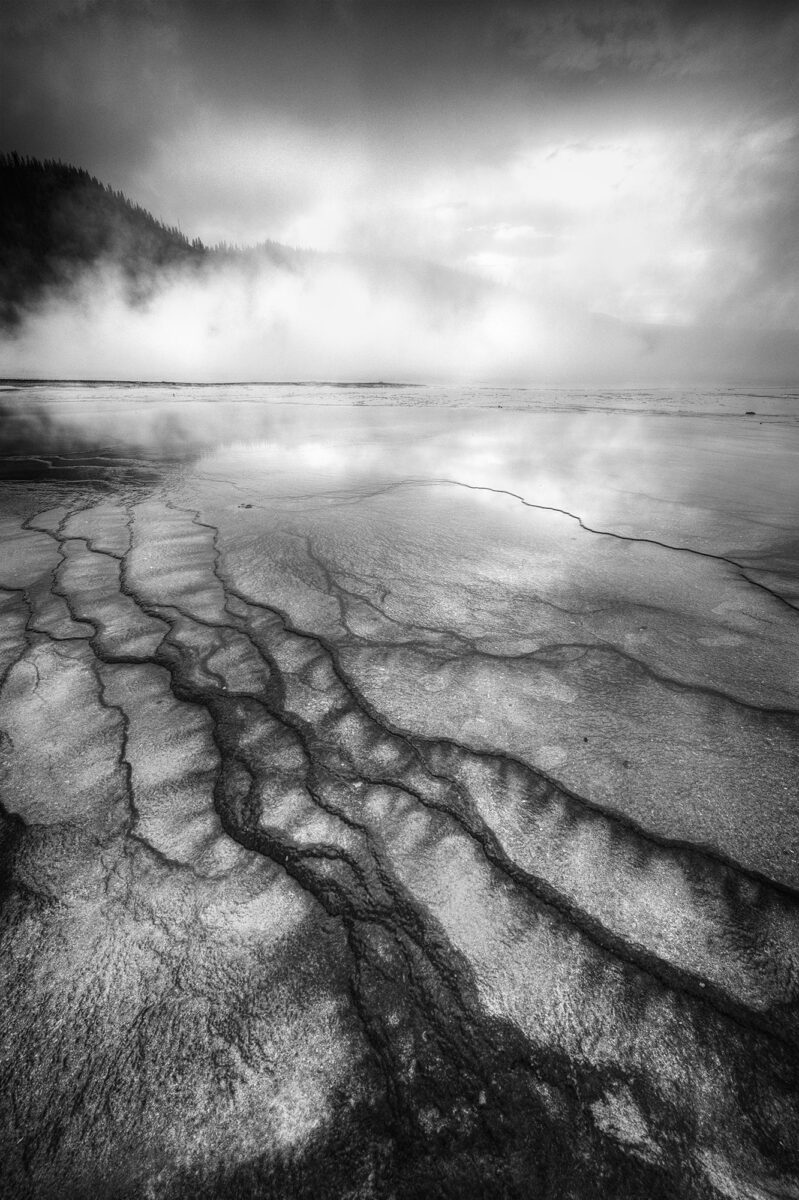 Black and White Landscape of lake and fog in Northern California, USA by Gary Wagner
