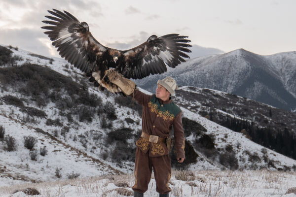 color portrait of eagle hunter in Kyrgyzstan by Eleonora Costi