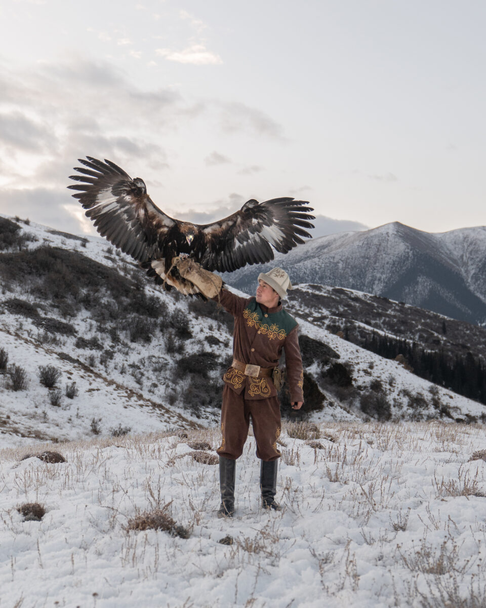 color portrait of eagle hunter in Kyrgyzstan by Eleonora Costi