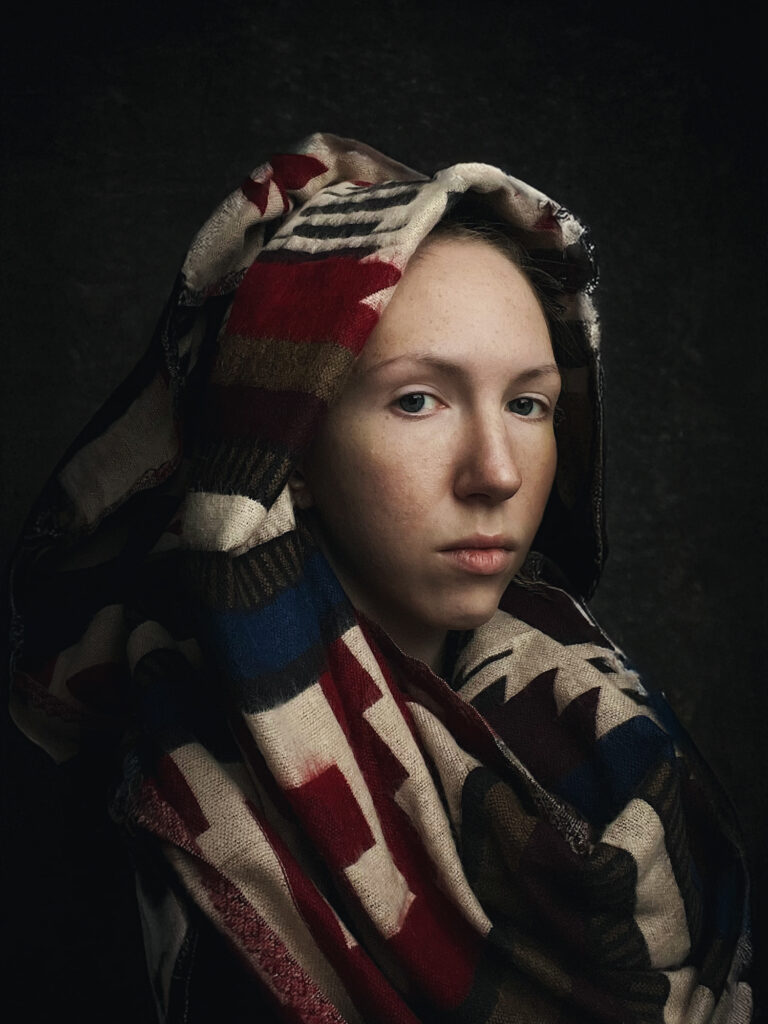 Renaissance inspired color studio portrait of a woman Lucan, Ireland, 2024 by Veronika Verbitskaia