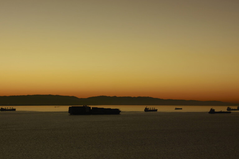 Landscape photography by Richard Misrach. Ships at sunrise, San Francisco Bay.