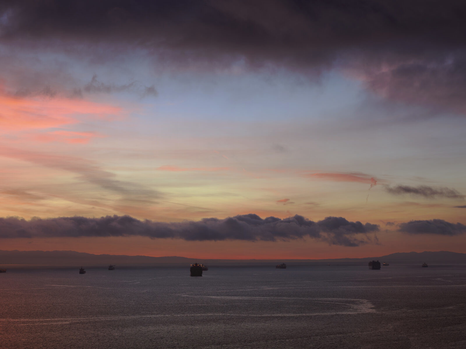 Landscape photography by Richard Misrach. Ships at sunrise, San Francisco Bay.