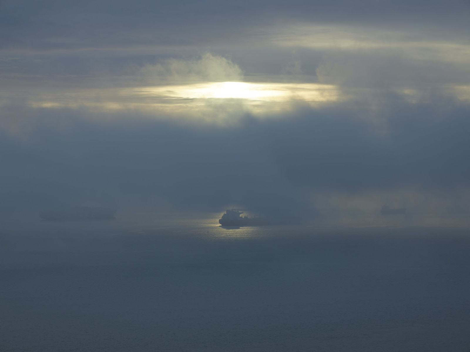Landscape photography by Richard Misrach. Ships at sunrise, San Francisco Bay.