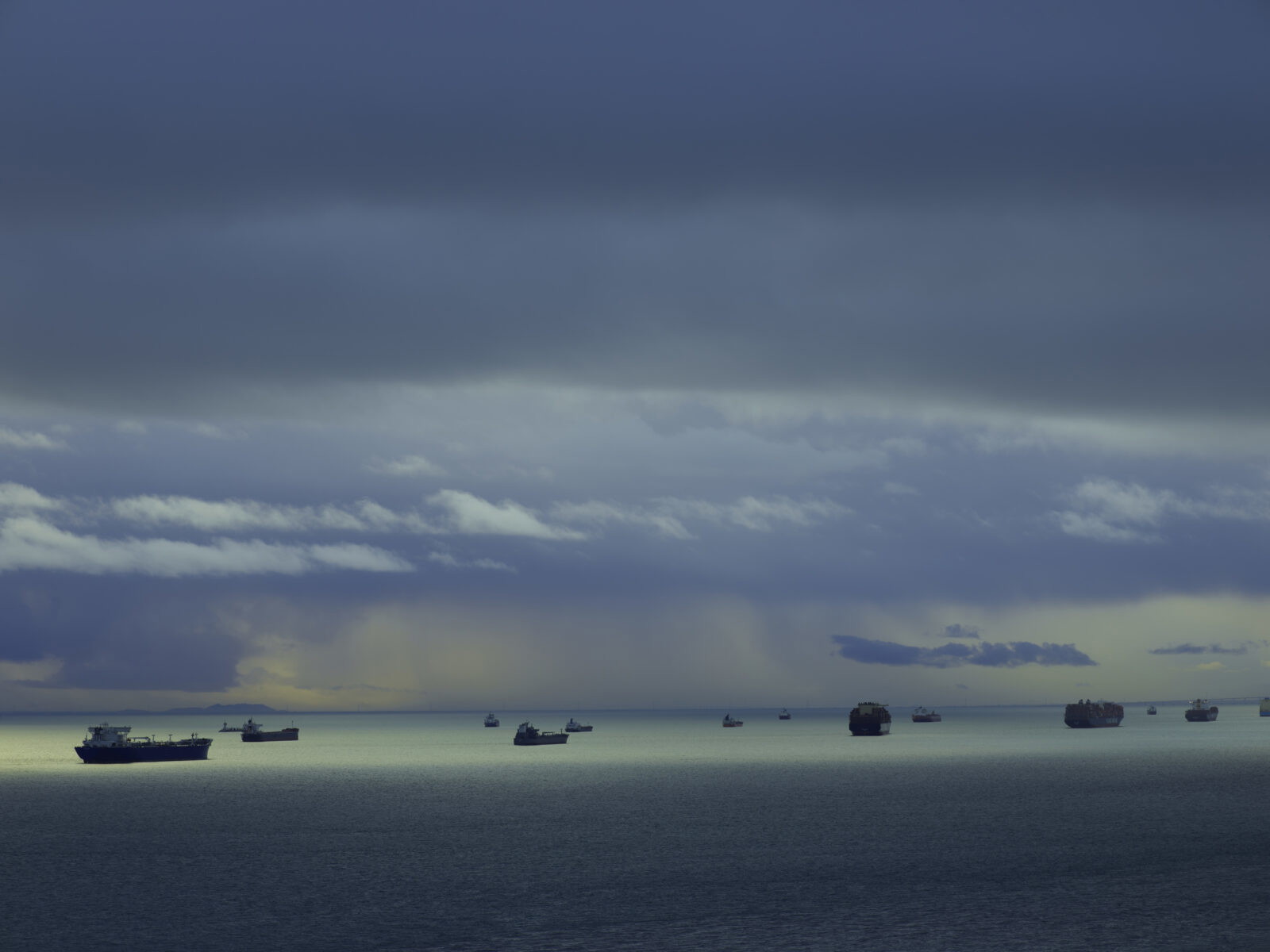 Landscape photography by Richard Misrach. Ships at sunrise, San Francisco Bay.