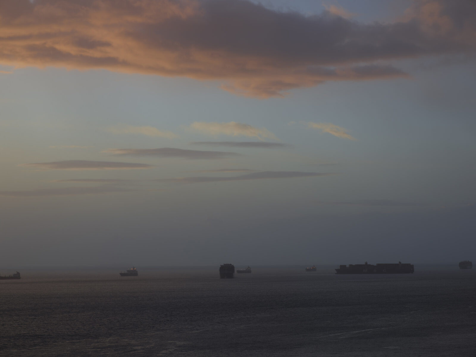 Landscape photography by Richard Misrach. Ships at sunrise, San Francisco Bay.