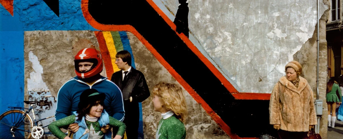 Color photography by Harry Gruyaert. Street scene during a carnival in Antwerp
