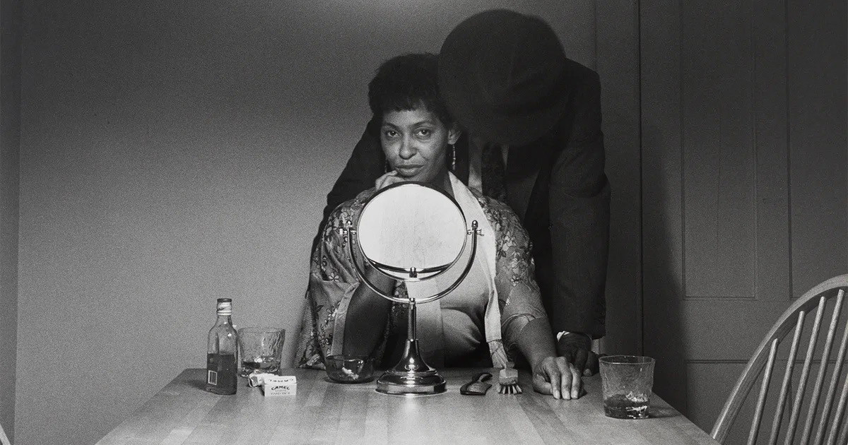Black and white photo by Carrie Mae Weems from her Kitchen Table Series. From the book Heart of the Matter