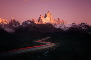 color slow exposure travel photo of mountain and road by Debojyoti Lahiri