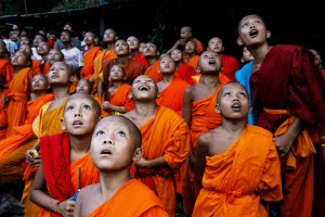 Color portrait photo of young monks by Chia-chieh Yang