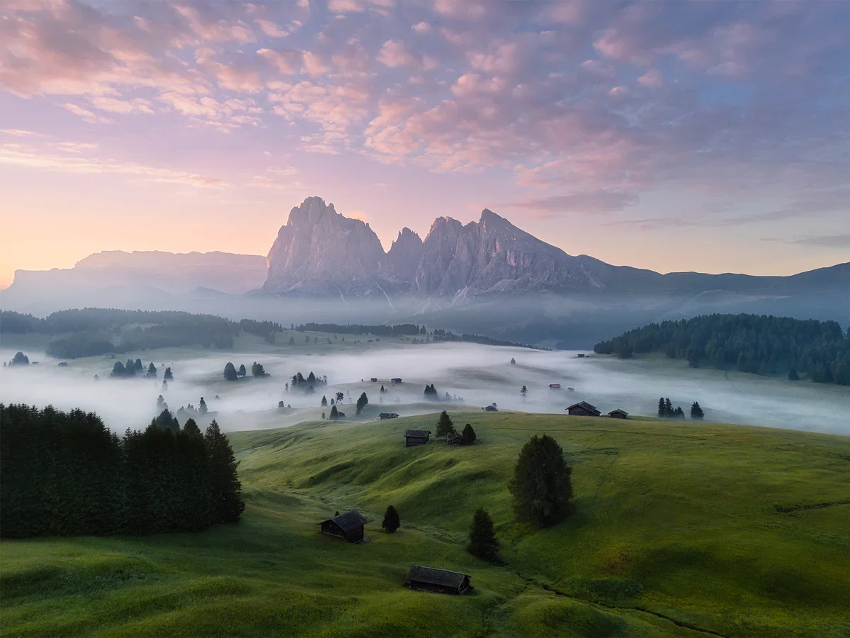 Color landscape photo of the Dolomites, Southern Tyrol by Dronographer